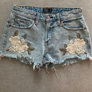 Abercrombie & Fitch Embroidered Flower Jean Shorts